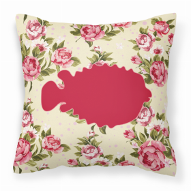 Fish - Blowfish Shabby Chic Yellow Roses  Fabric Decorative Pillow