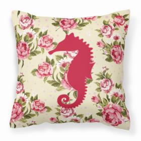 Sea Horse Shabby Chic Yellow Roses  Fabric Decorative Pillow