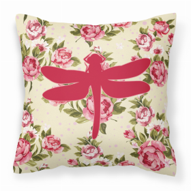 Dragonfly Shabby Chic Yellow Roses  Fabric Decorative Pillow