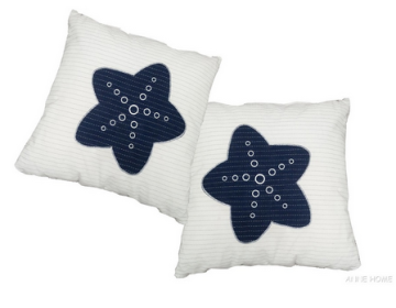 Anne Home - Set of 2 White Pillows with a Blue Star