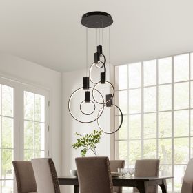 Hong Kong LED Circular Chandelier (Color: Matte Black)